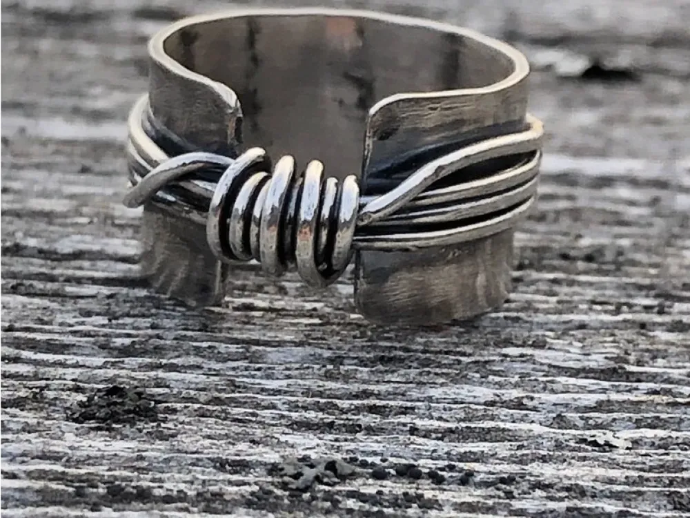 Sterling Silver Wide Band Knot Ring With Texture - 3