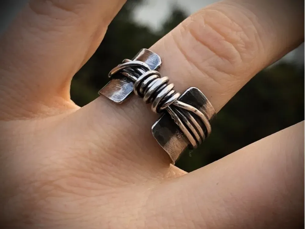 Sterling Silver Wide Band Knot Ring With Texture - 2