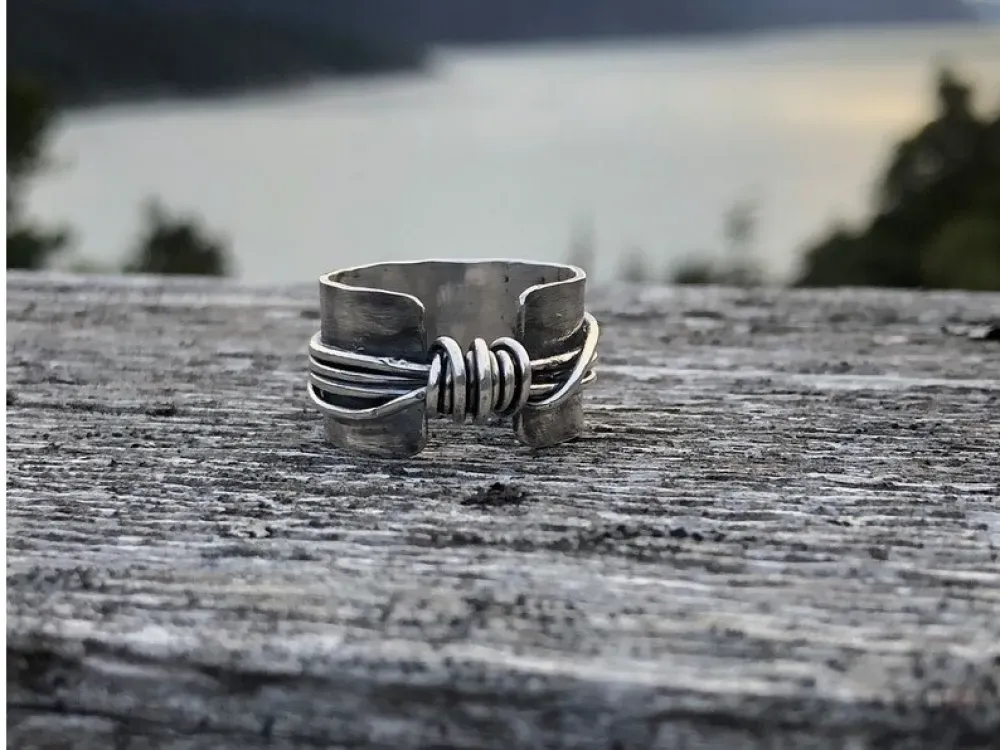 Sterling Silver Wide Band Knot Ring With Texture - 4