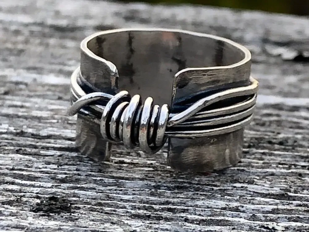 Sterling Silver Wide Band Knot Ring With Texture - 1
