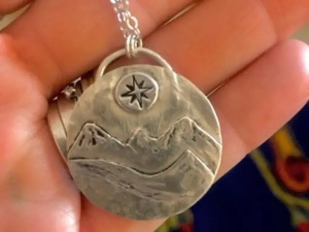 Silver Mountain Pendant With Compass Rose North Star - 2