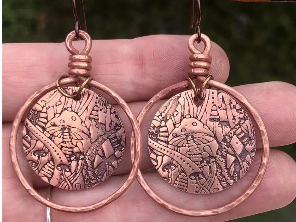 Copper Amanita Mushroom Earrings - 3