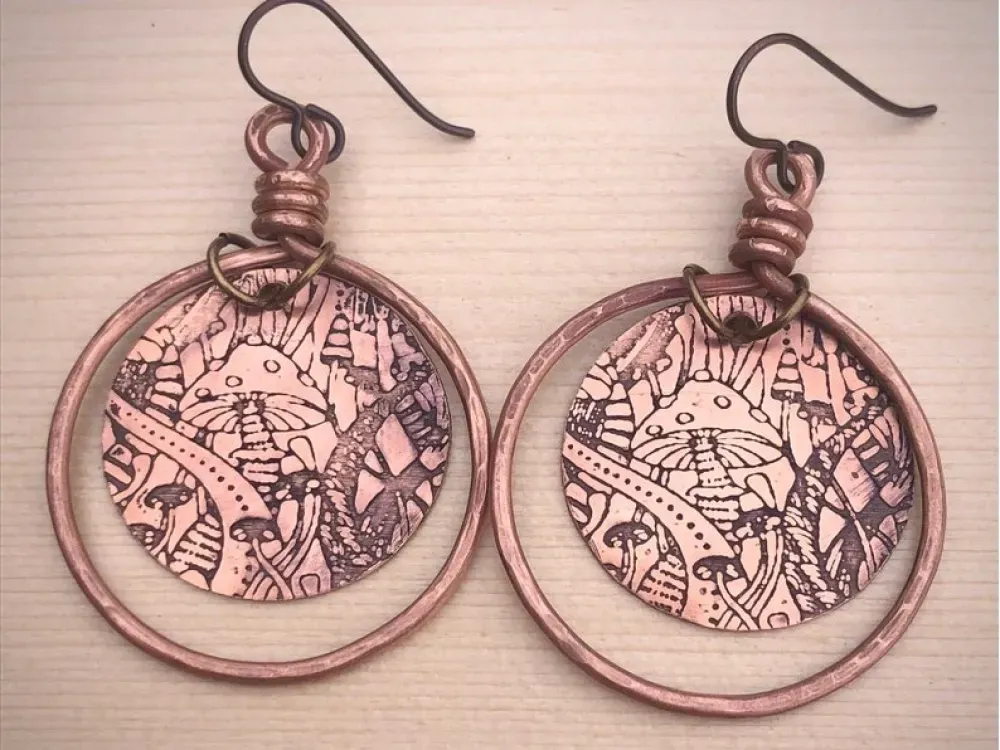 Copper Amanita Mushroom Earrings - 2