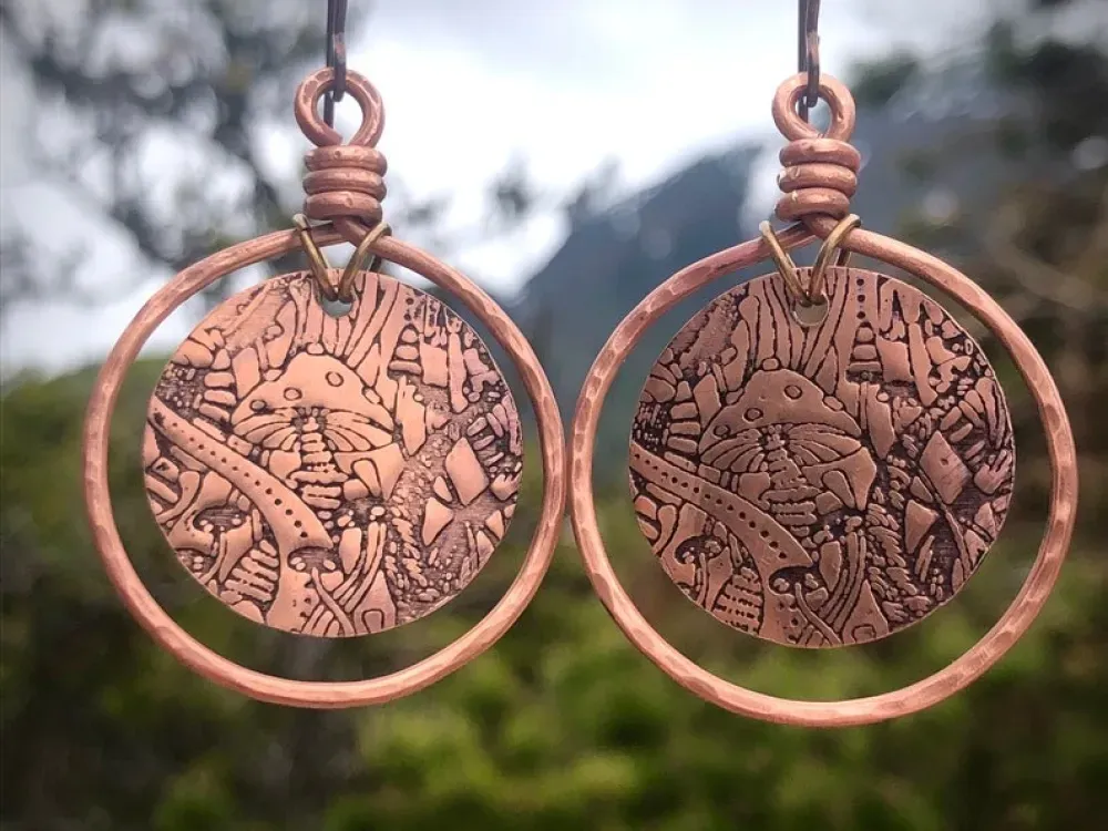 Copper Amanita Mushroom Earrings - 1