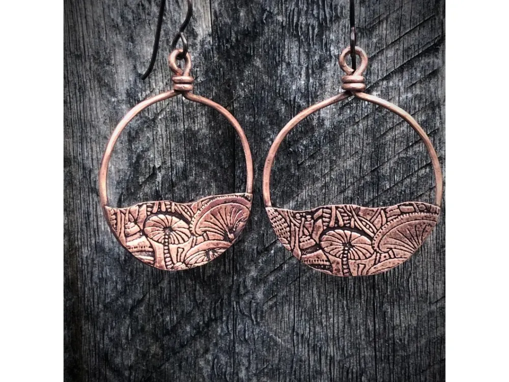 Handmade Cooper Hoops With Magic Mushrooms - 2