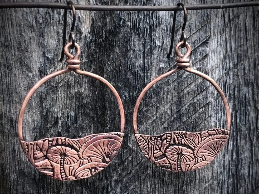 Handmade Cooper Hoops With Magic Mushrooms - 1