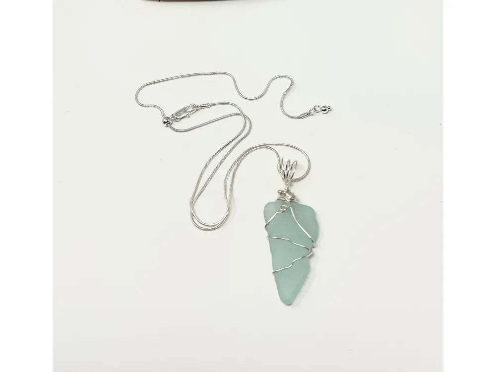 Beautiful Alaska Sea Glass Wire Wrapped Pendant - 3
