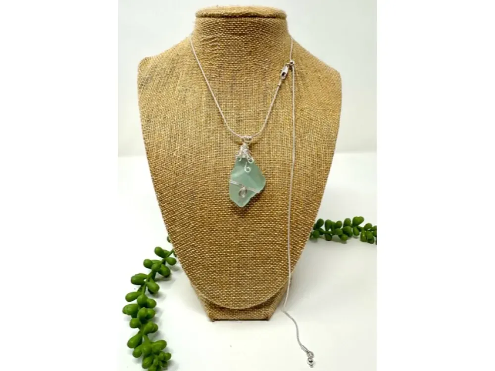 Beautiful Alaska Sea Glass Double Wire Wrapped Pendant - 2