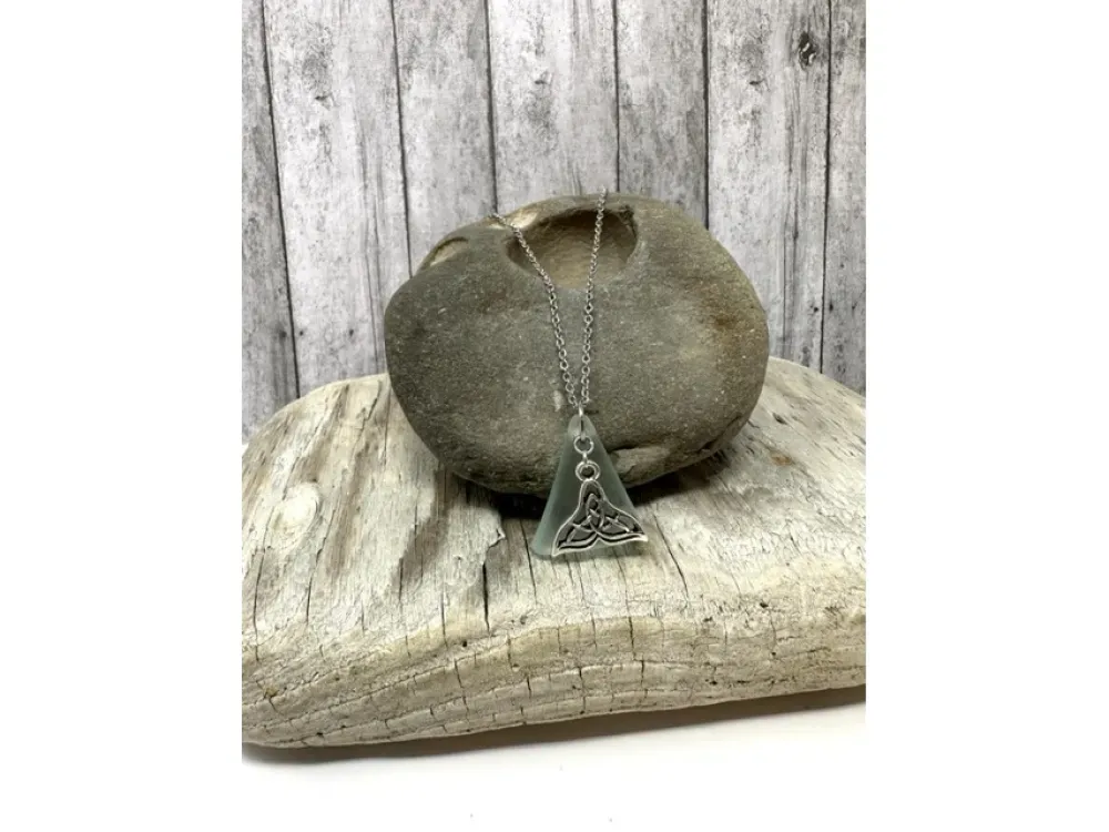 Alaska Sea Glass Pendant with a Celtic Whale Tail  Charm  - 2