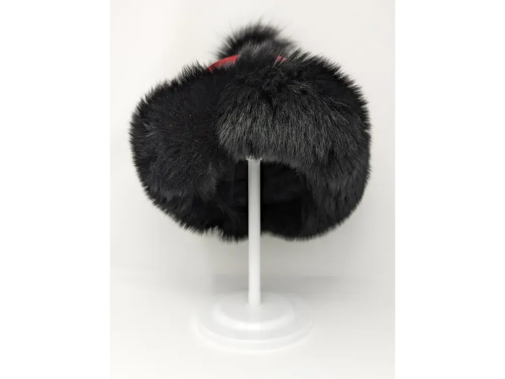  Elk Leather Shearling Fur Pom Hat With Black Shadow Fox Trim - 2