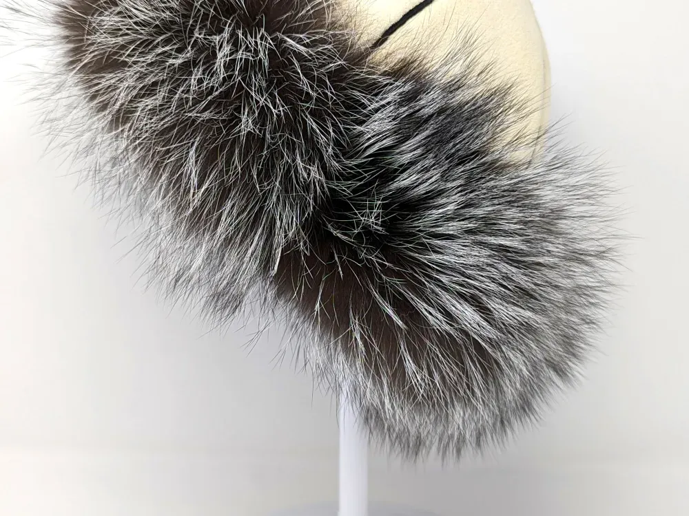 Leather Shearling Fur Cap With Silver Fox Trim - 4