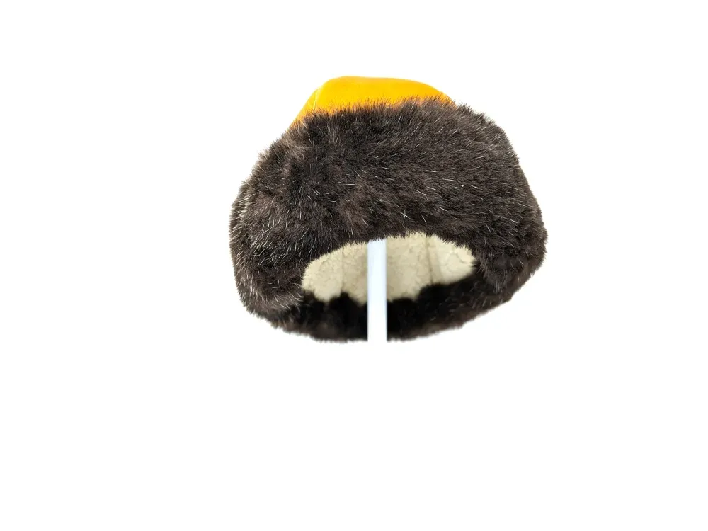 Leather Shearling Fur Cap With Sea Otter Trim - 1
