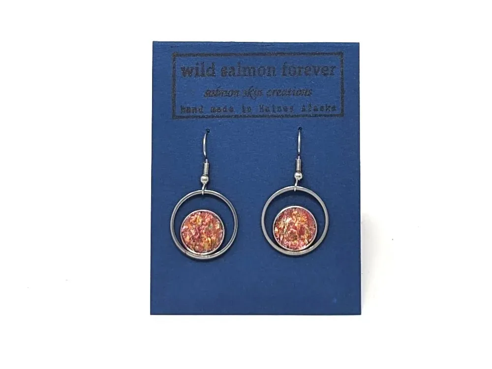 Crescent Moon Salmon Leather Earrings - 1