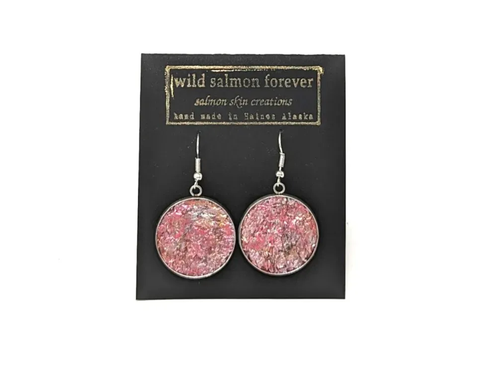 Full Moon Salmon Leather Earrings - 1