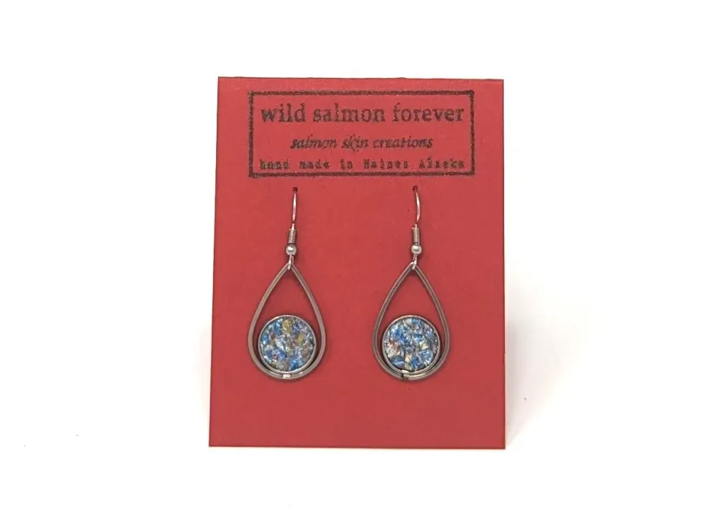 Sterling Teardrop Salmon Leather Earrings - 2