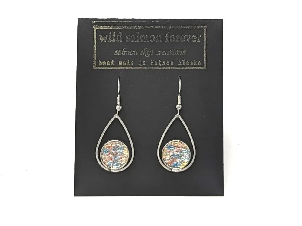 Sterling Teardrop Salmon Leather Earrings - 3