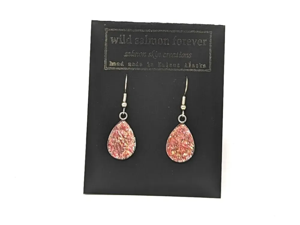 Teardrop Salmon Leather Earrings - 1