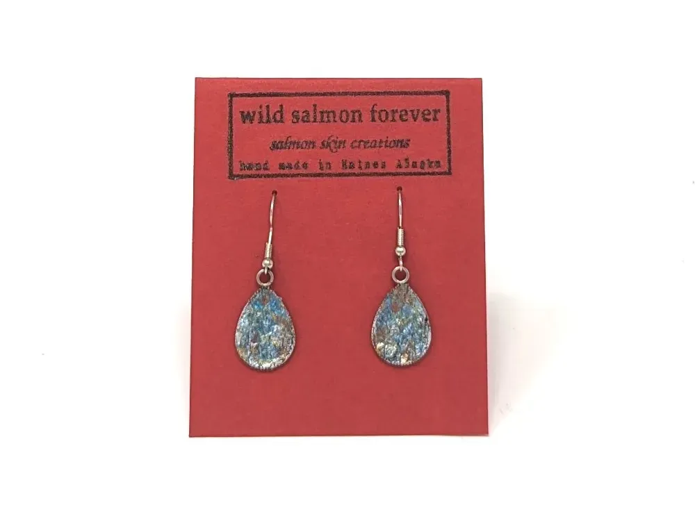 Teardrop Salmon Leather Earrings - 2