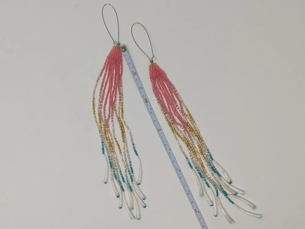 Colorful Beaded Earrings With Dentalium Shells - 5
