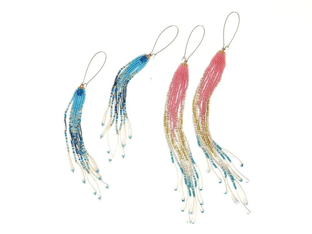 Colorful Beaded Earrings With Dentalium Shells - 2