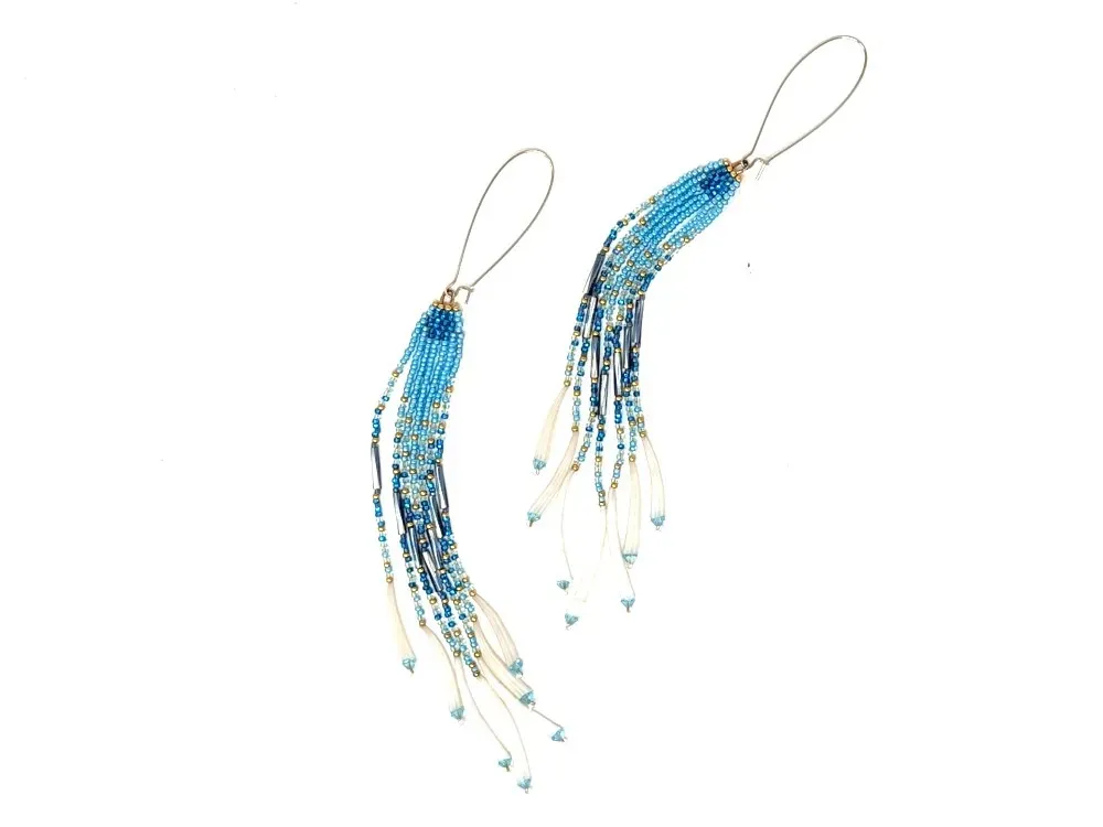 Colorful Beaded Earrings With Dentalium Shells - 3