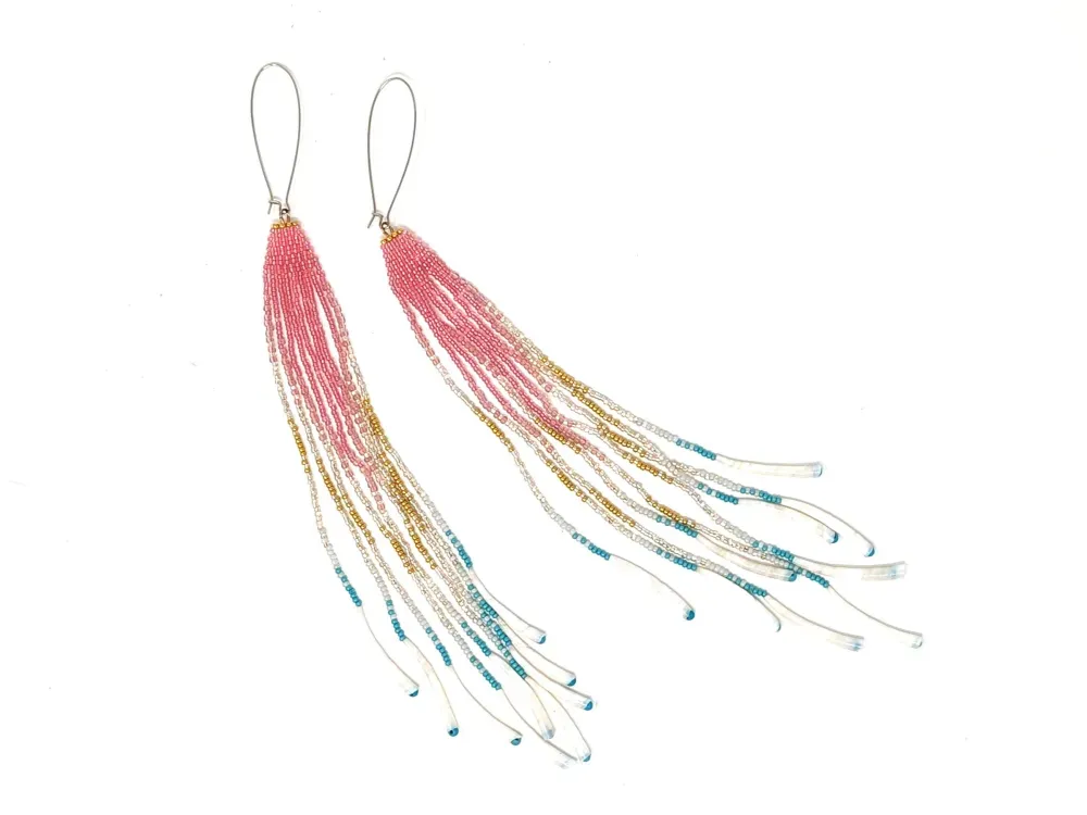 Colorful Beaded Earrings With Dentalium Shells - 1