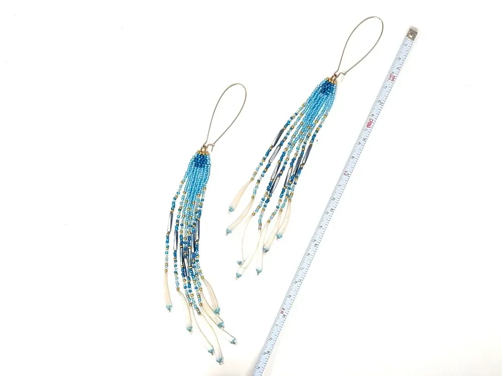 Colorful Beaded Earrings With Dentalium Shells - 4
