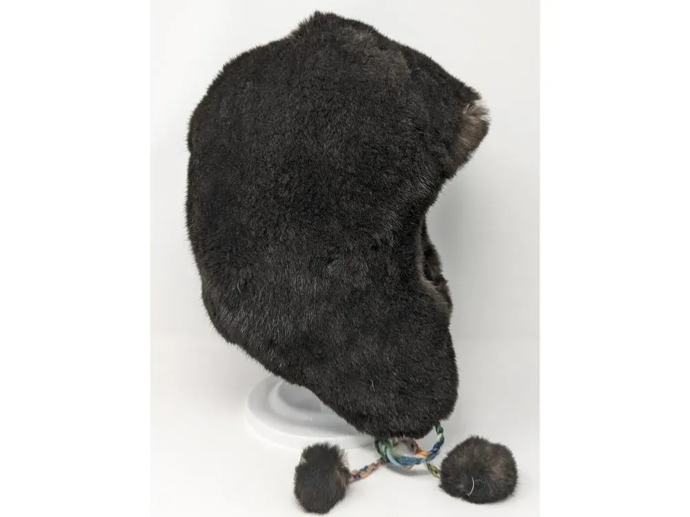 Sea Otter Fur Trapper Hat With Braided Pom Fastener - 3