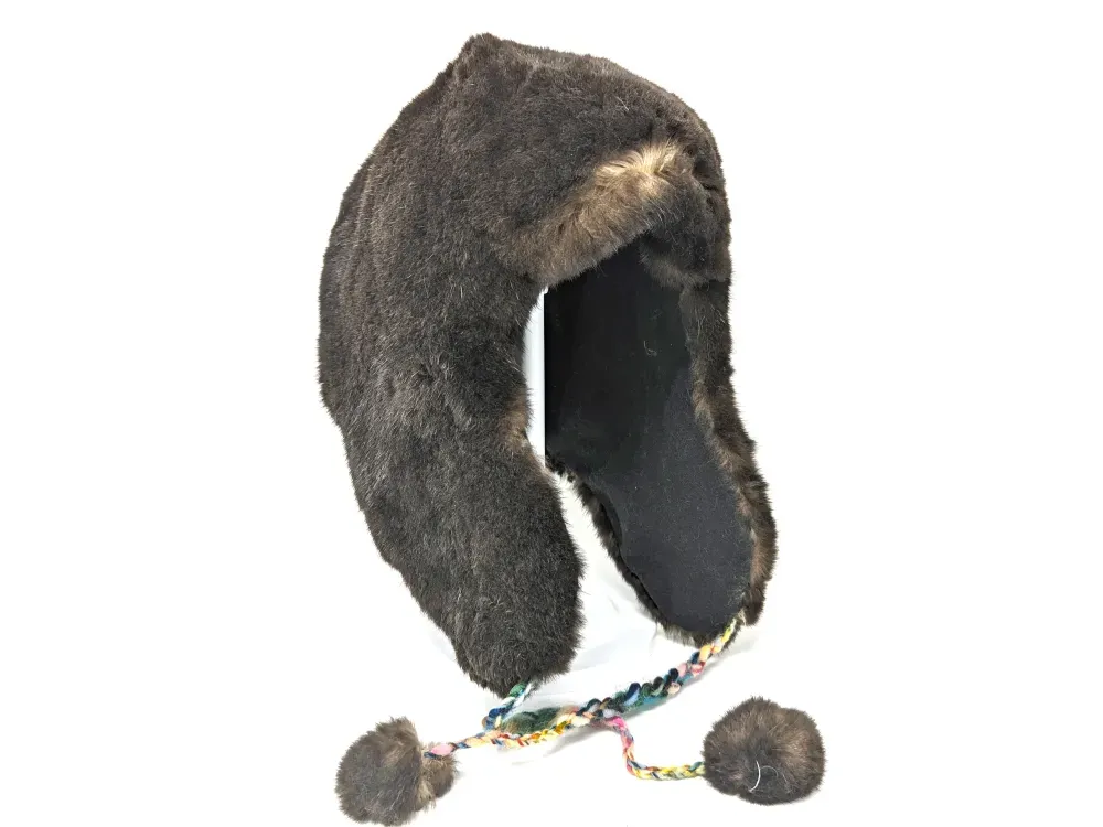 Sea Otter Fur Trapper Hat With Braided Pom Fastener - 2