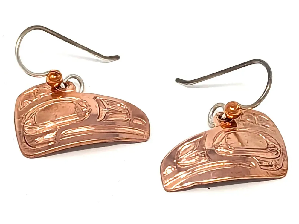 Copper Tlingit Raven Earrings - 1
