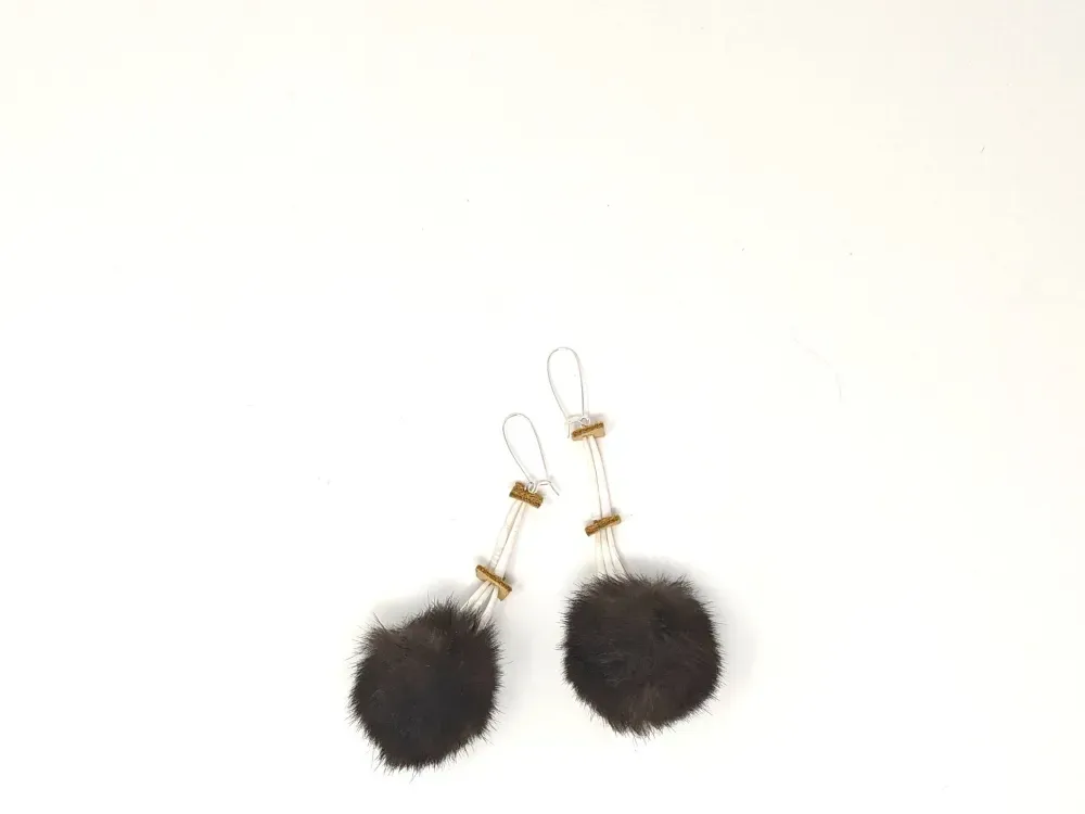 Sea Otter Fur Pom Dangle Earrings - 1