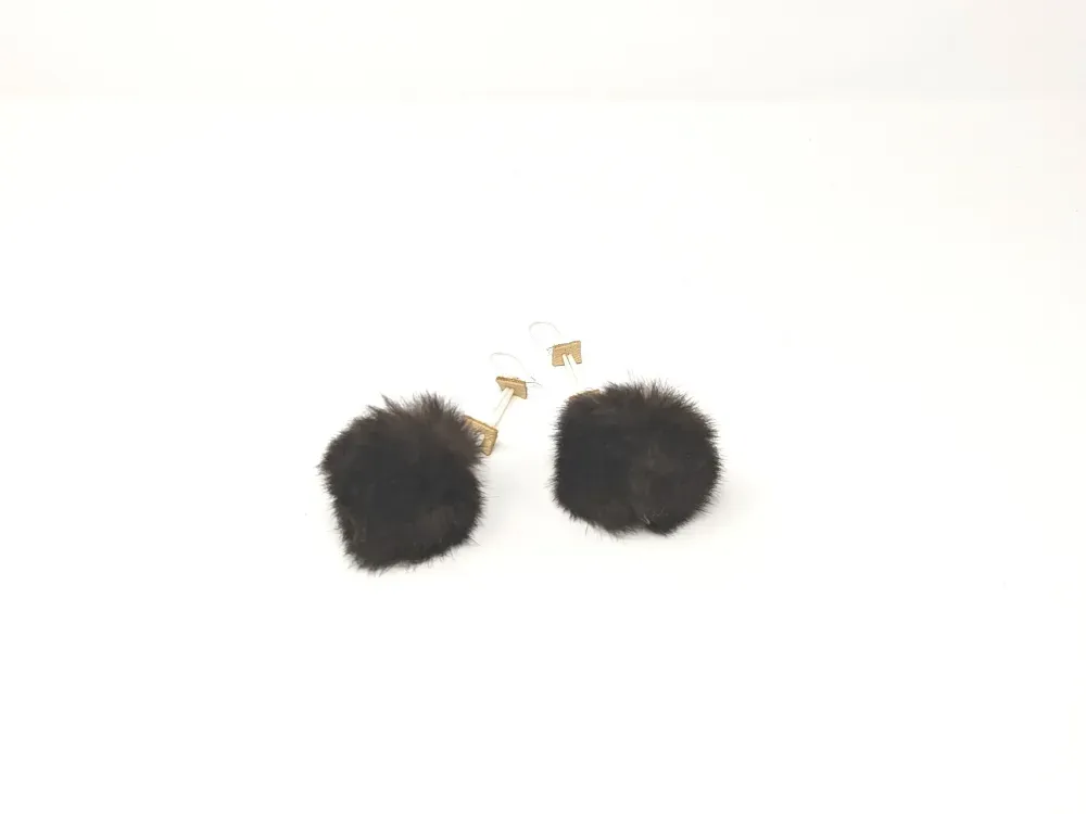 Sea Otter Fur Pom Dangle Earrings - 2