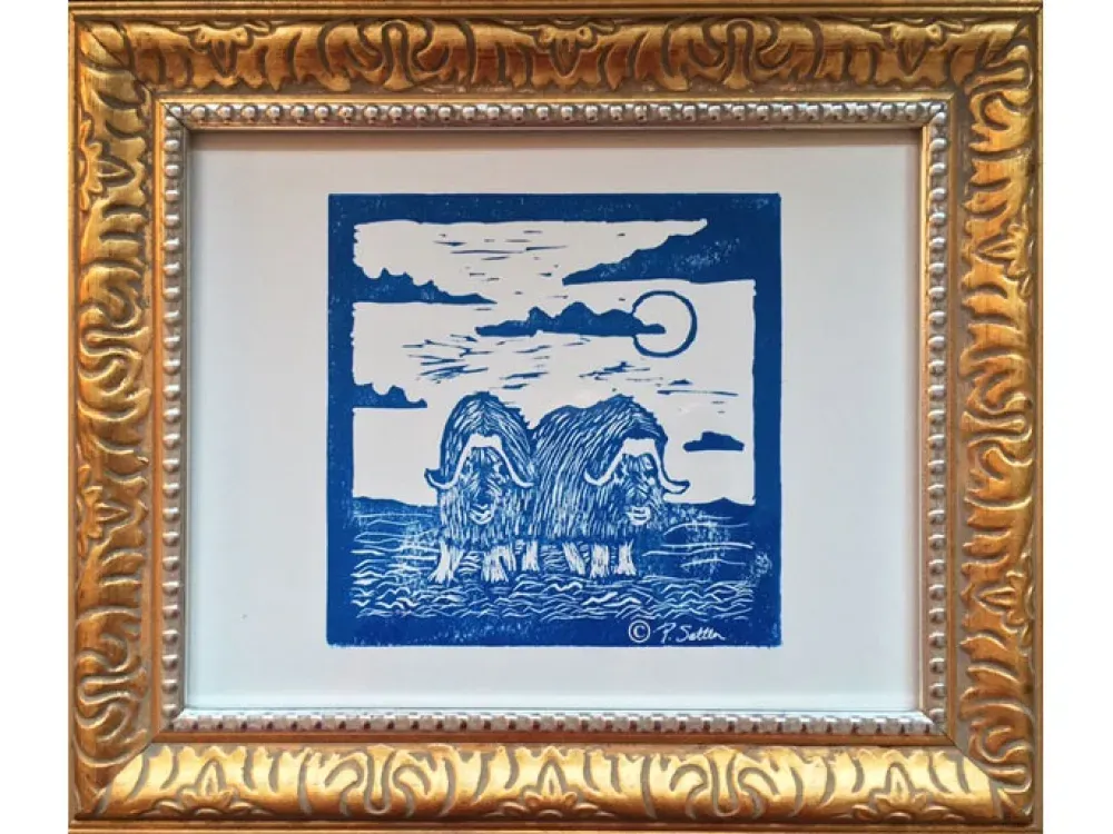 Muskox Hand Pressed Relief Prints in Black or Navy - 3