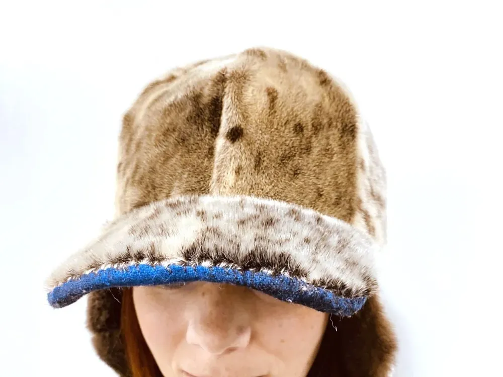 Seal Skin Baseball Hat with Ear Flaps and Sea Otter Fur Lining - 2