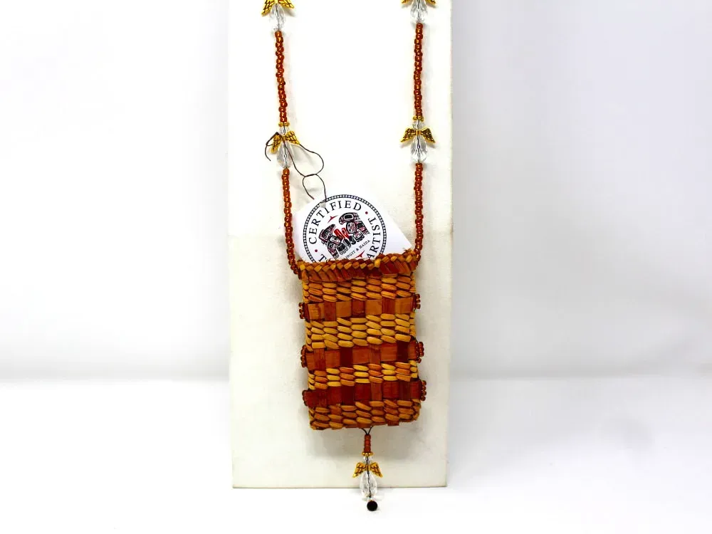 Woven Cedar Bark Square Necklace With Card Pocket  - 3