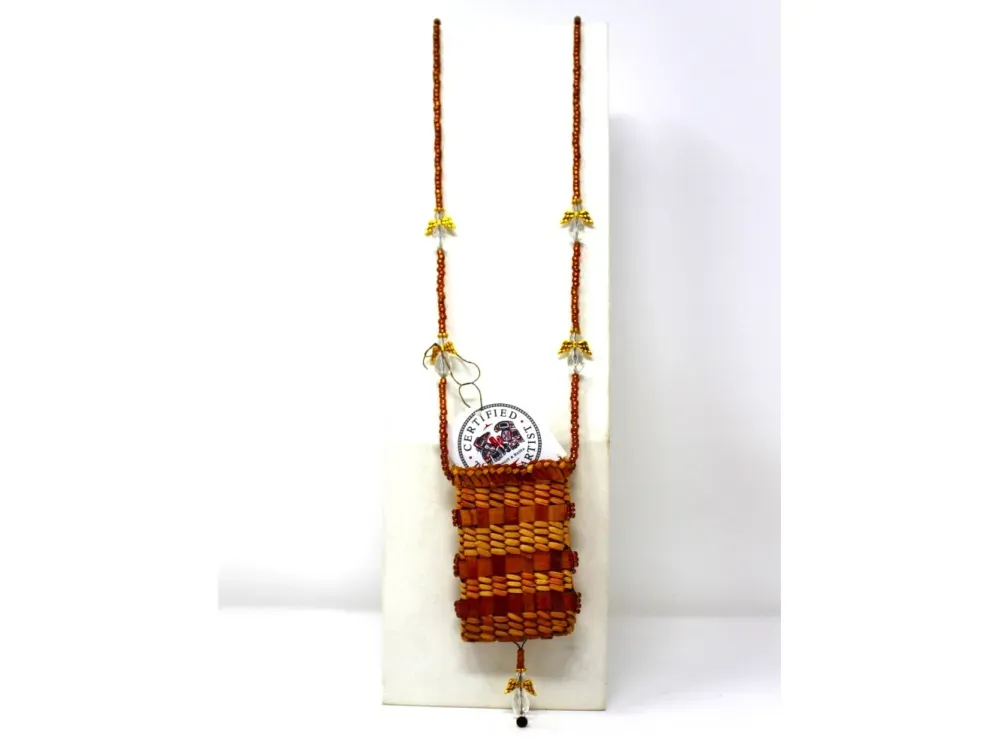 Woven Cedar Bark Square Necklace With Card Pocket  - 2