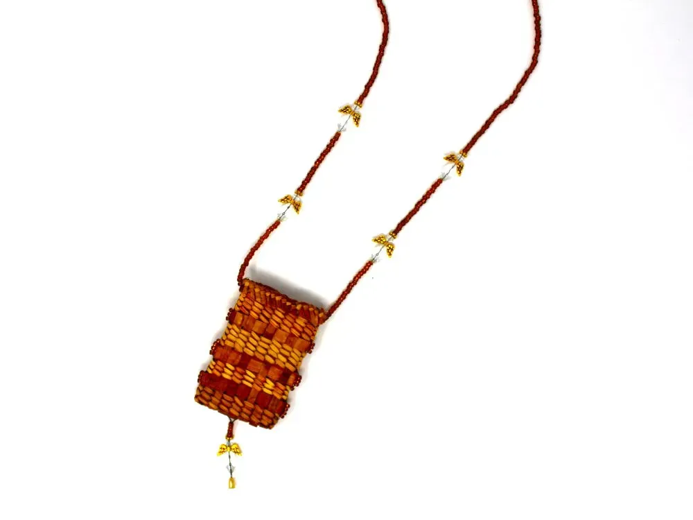 Woven Cedar Bark Square Necklace With Card Pocket  - 1