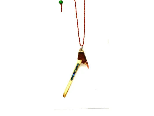 Adze Copper Pendant With Abalone Inlay On Sinew Cord