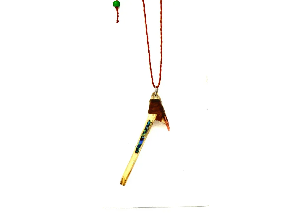 Adze Copper Pendant With Abalone Inlay On Sinew Cord - 1
