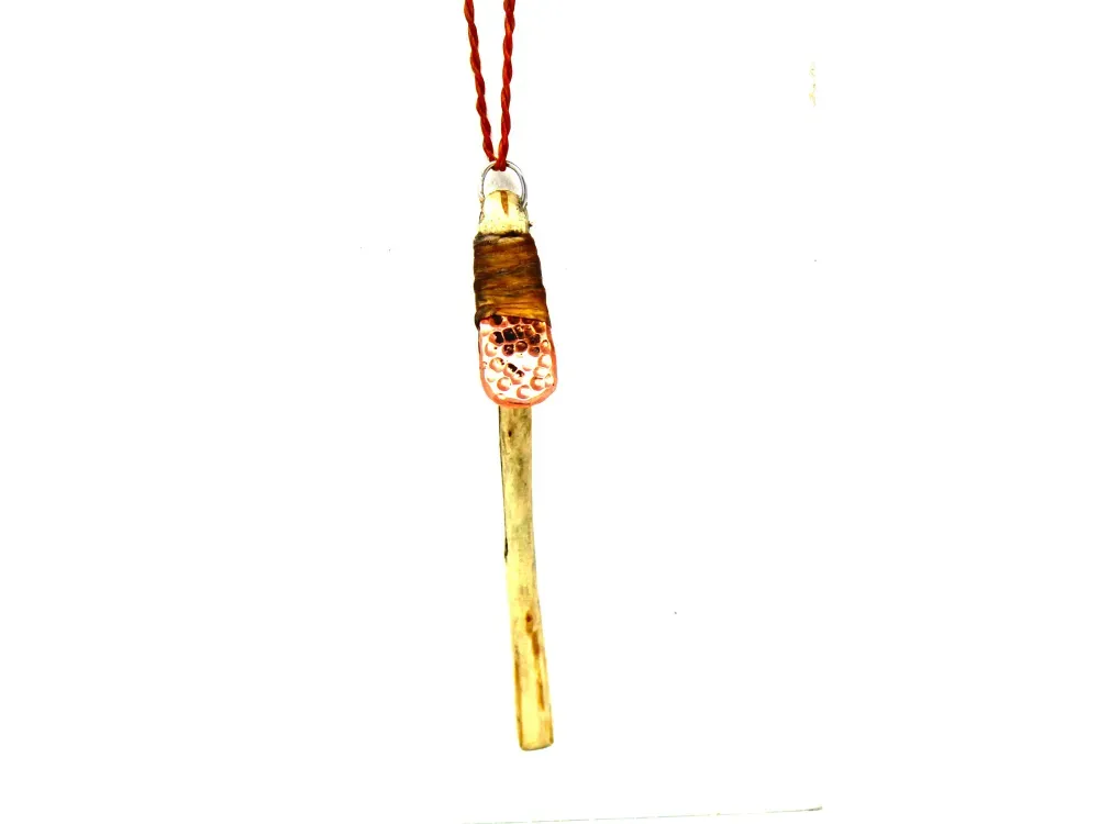 Adze Copper Pendant With Abalone Inlay On Sinew Cord - 2