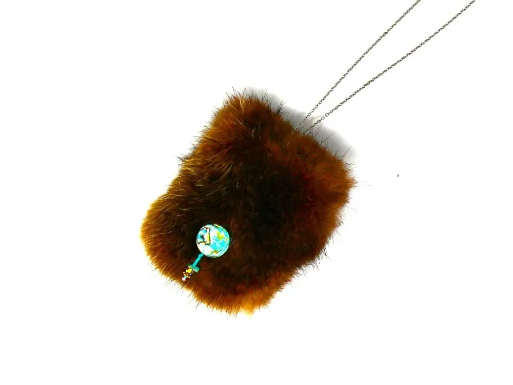 Sea Otter Fur Pouch Necklace With Abalone - 2