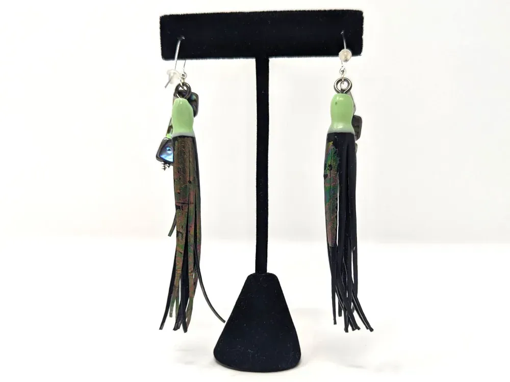 Abalone Leather Dangle Earrings - 2