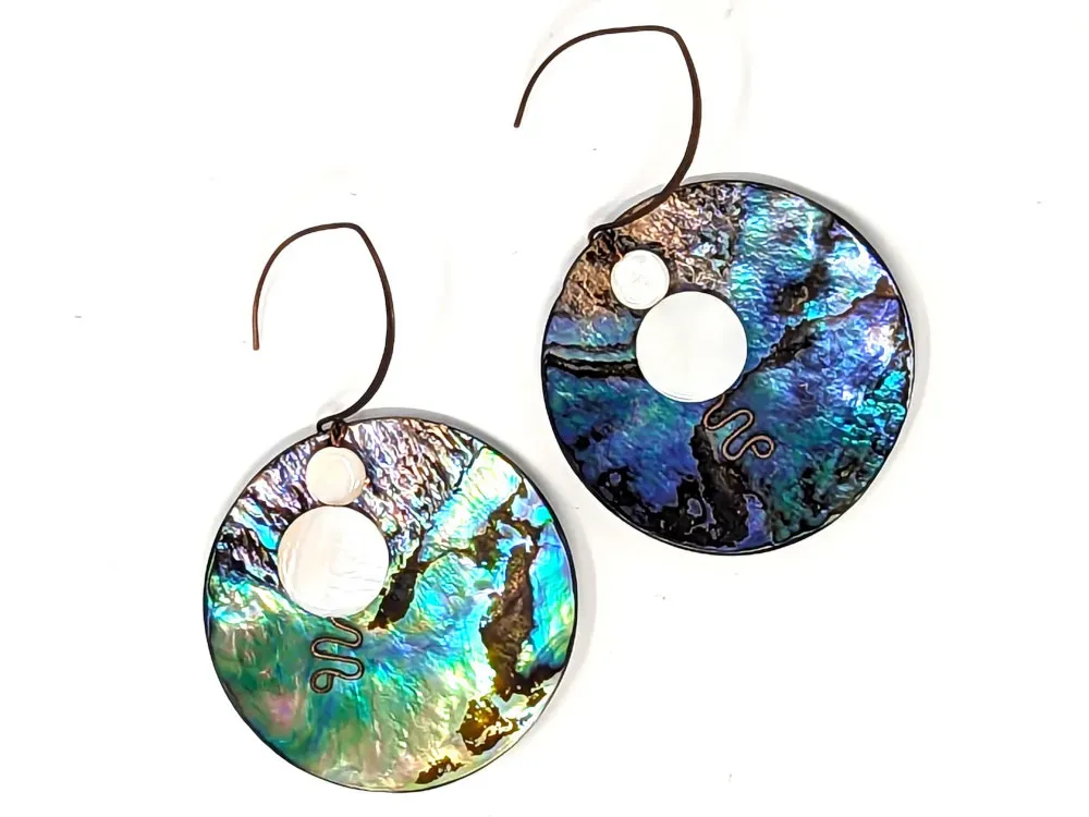 Abalone With Mother of Pearl Disk Earrings - 2