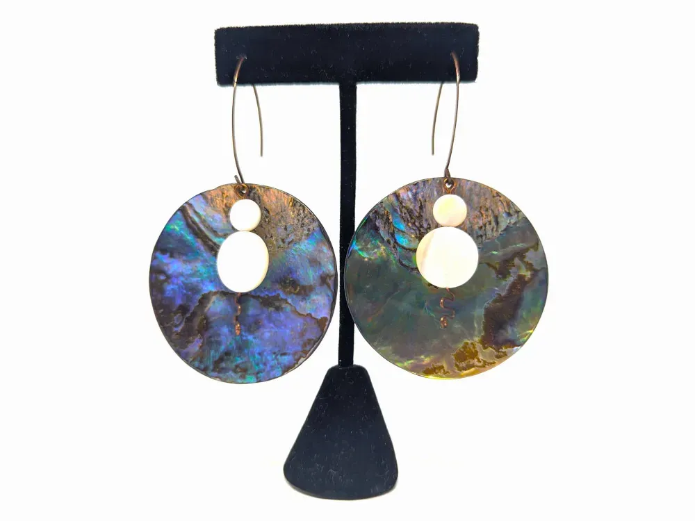 Abalone With Mother of Pearl Disk Earrings - 1