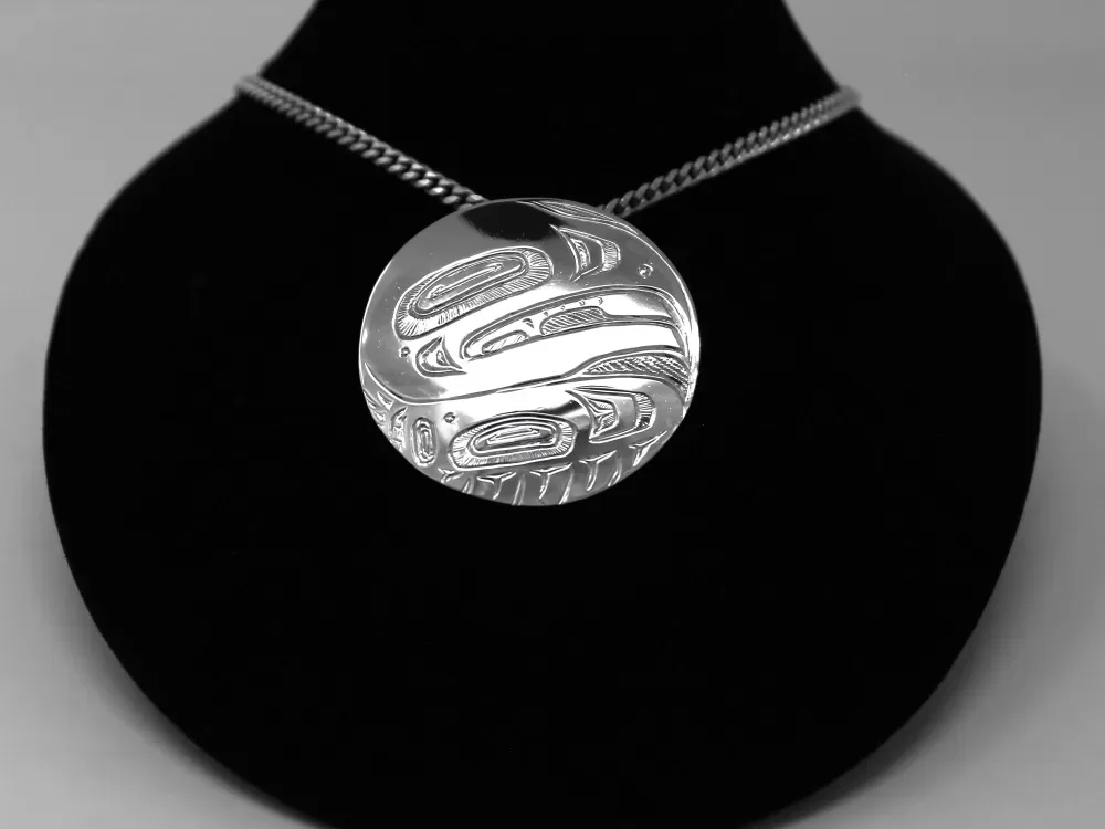Circular Eagle Totemic Pendant in Sterling Silver - 1