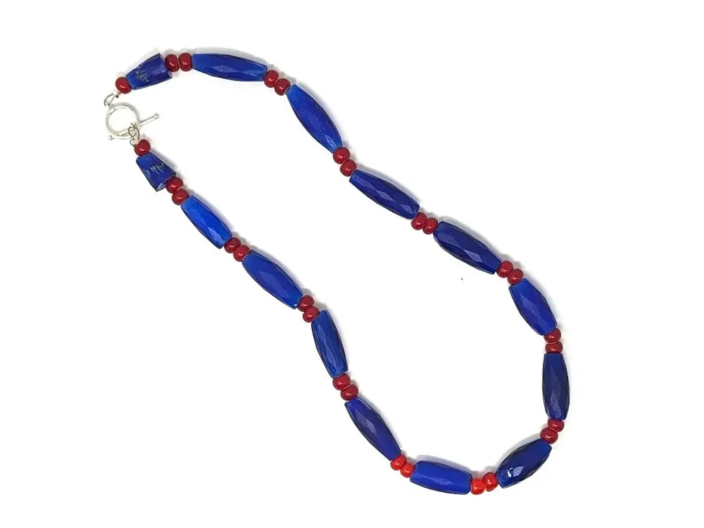 Blue And Red Trade Bead Necklace - 1