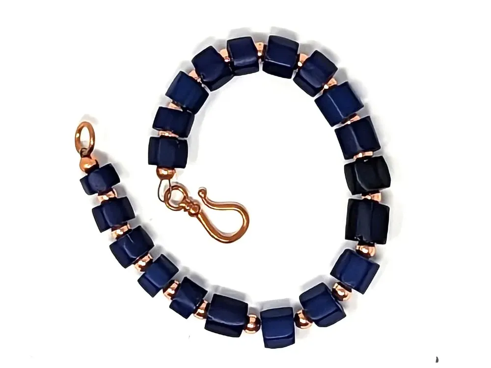 Blue Trade Bead Bracelet With Hook Clasp - 2