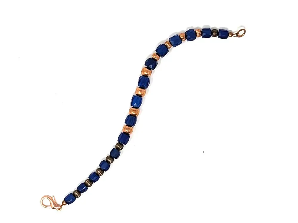 Blue Trade Bead Bracelet With Lobster Claw Clasp - 1