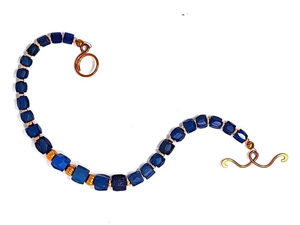 Blue Trade Bead Bracelet With Stylized Clasp - 1