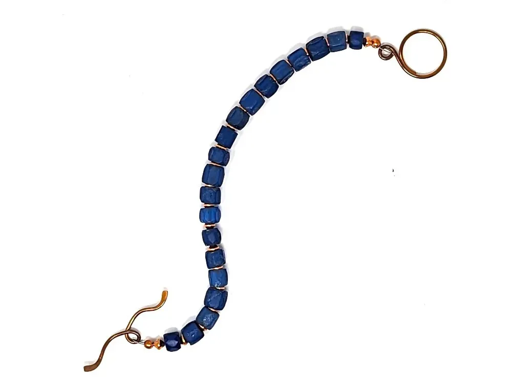 Blue Trade Bead Bracelet With Stylized Clasp - 2
